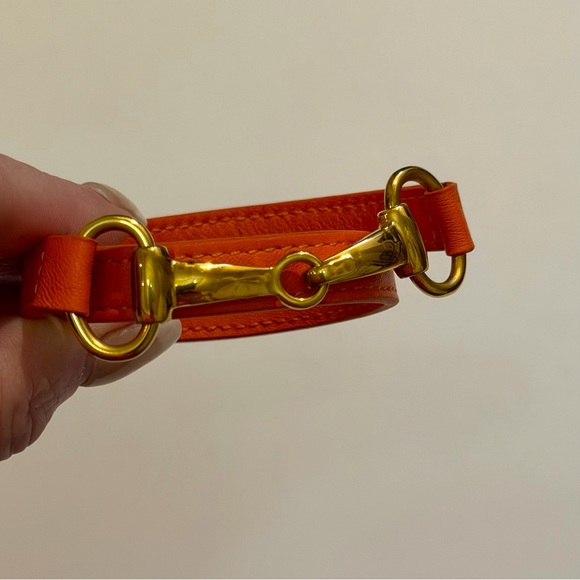 Leather Equestrian Snaffle Horse Bit Design Double Wrap Bracelet ~ Orange Gold - Picture 10 of 12